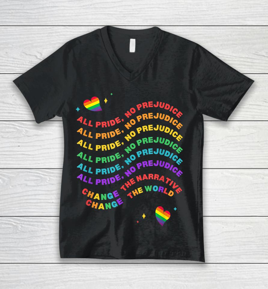 All Pride No Prejudice Pride Month Unisex V-Neck T-Shirt
