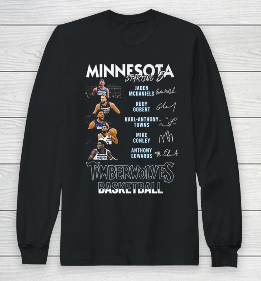 All Stars Minnesota Timberwolves Starting 5 Basketball Signatures Long Sleeve T-Shirt