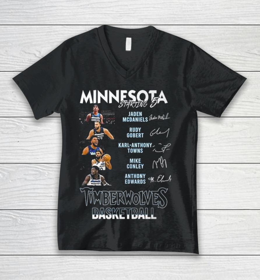All Stars Minnesota Timberwolves Starting 5 Basketball Signatures Unisex V-Neck T-Shirt