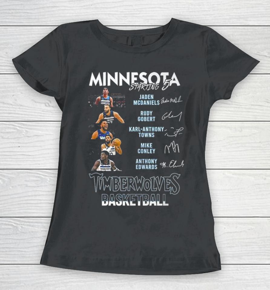 All Stars Minnesota Timberwolves Starting 5 Basketball Signatures Women T-Shirt
