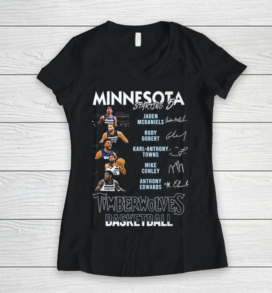 All Stars Minnesota Timberwolves Starting 5 Basketball Signatures Women V-Neck T-Shirt