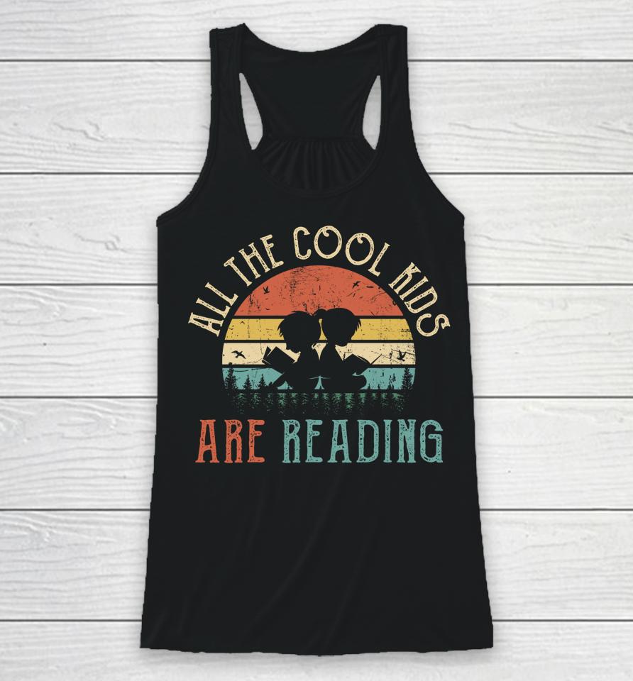 All The Cool Kids Are Reading Book Vintage Reto Sunset Long Sleeve Racerback Tank