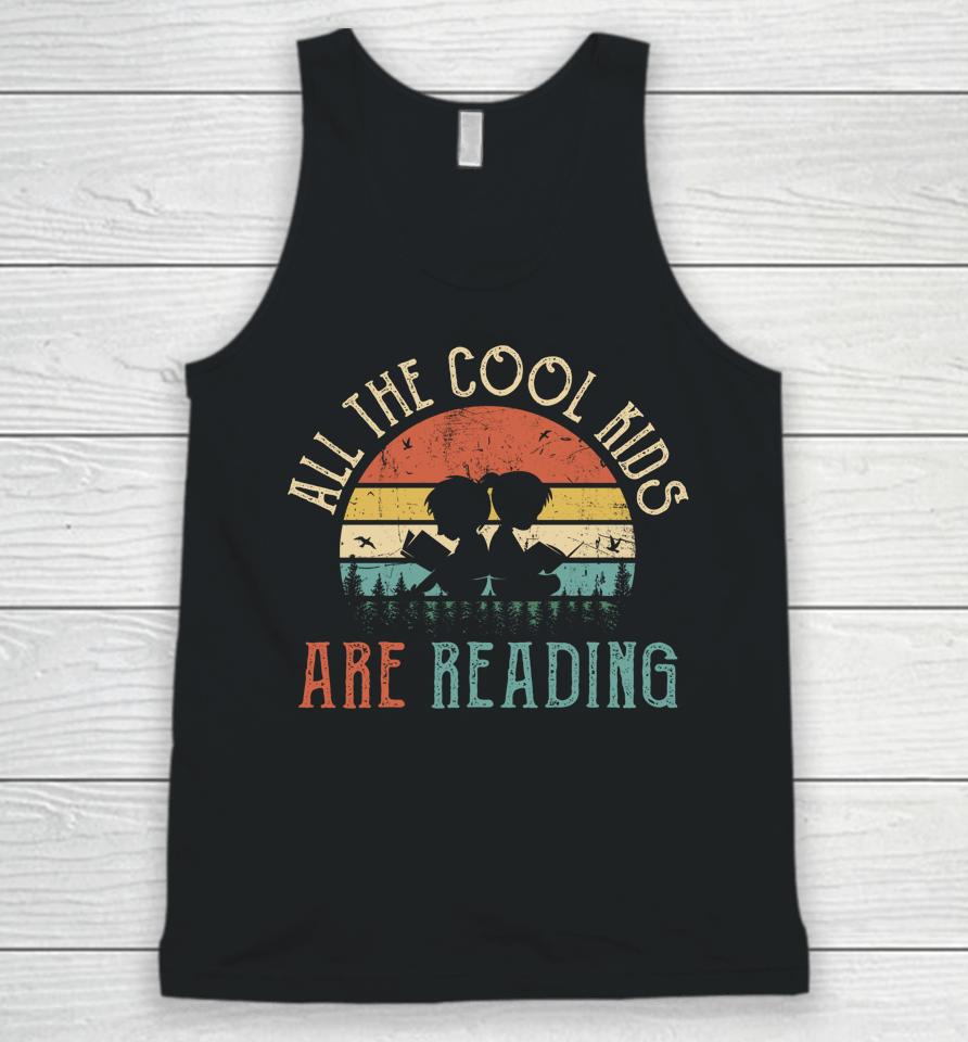 All The Cool Kids Are Reading Book Vintage Reto Sunset Long Sleeve Unisex Tank Top