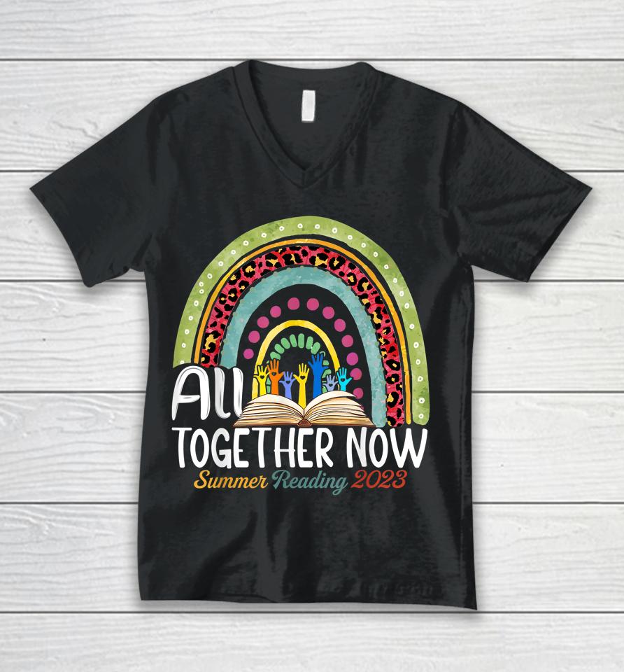 All Together Now Summer Reading 2023 Rainbow Hand Book Lover Unisex V-Neck T-Shirt