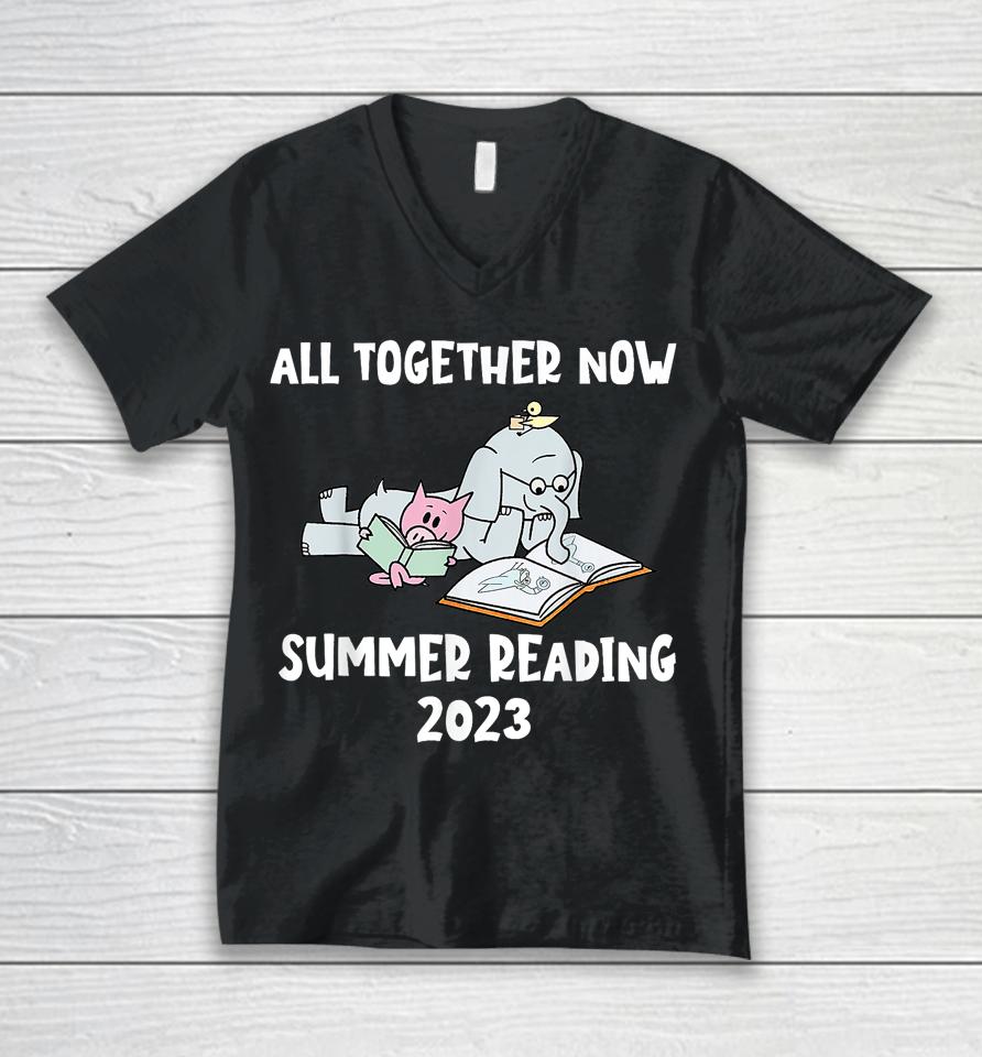 All Together Now Summer Reading Program 2023 Pig Elephant Unisex V-Neck T-Shirt