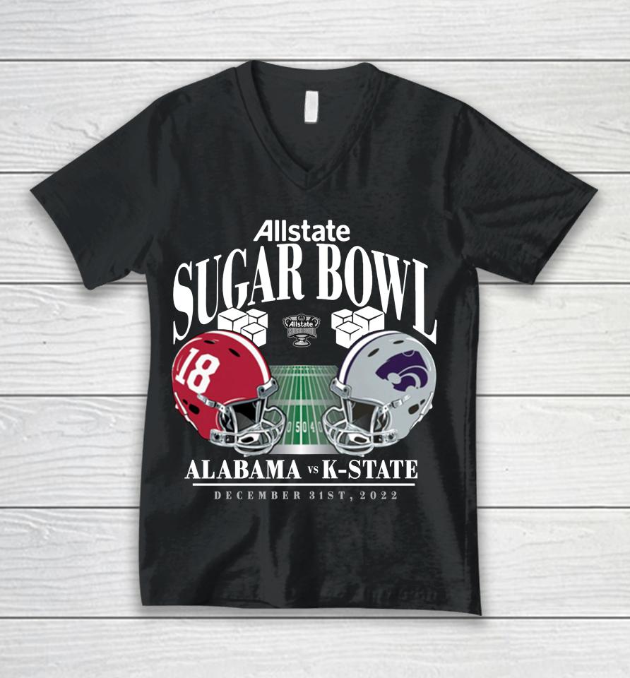 Allstate Alabama Vs K-State Wildcats 2022 Sugar Bowl Matchup Old School Unisex V-Neck T-Shirt