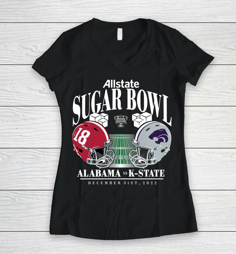 Allstate Alabama Vs K-State Wildcats 2022 Sugar Bowl Matchup Old School Women V-Neck T-Shirt
