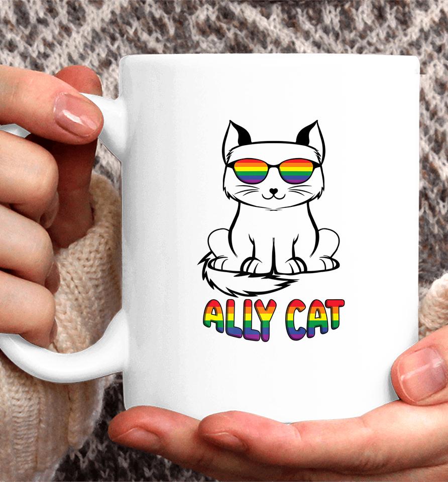 Ally Cat Gay Pride Lgbtq Rainbow Flag Sunglasses Coffee Mug