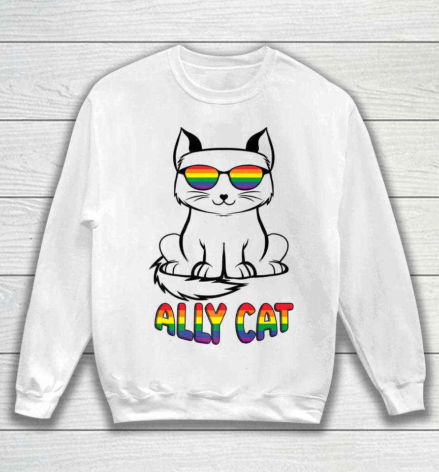 Ally Cat Gay Pride Lgbtq Rainbow Flag Sunglasses Sweatshirt