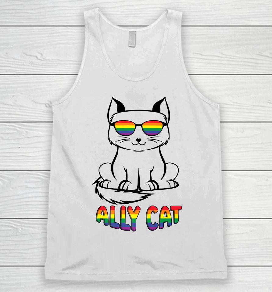 Ally Cat Gay Pride Lgbtq Rainbow Flag Sunglasses Unisex Tank Top