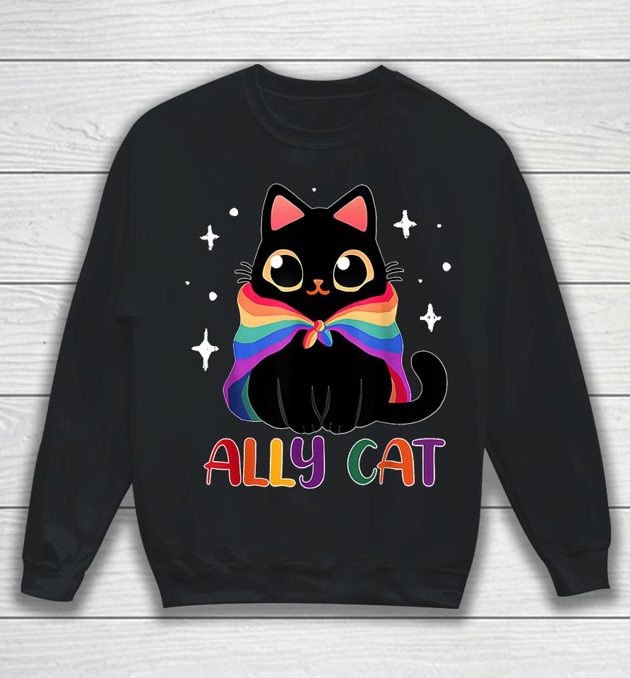 Ally Cat Lgbt Gay Rainbow Pride Flag Funny Cat Lover Sweatshirt