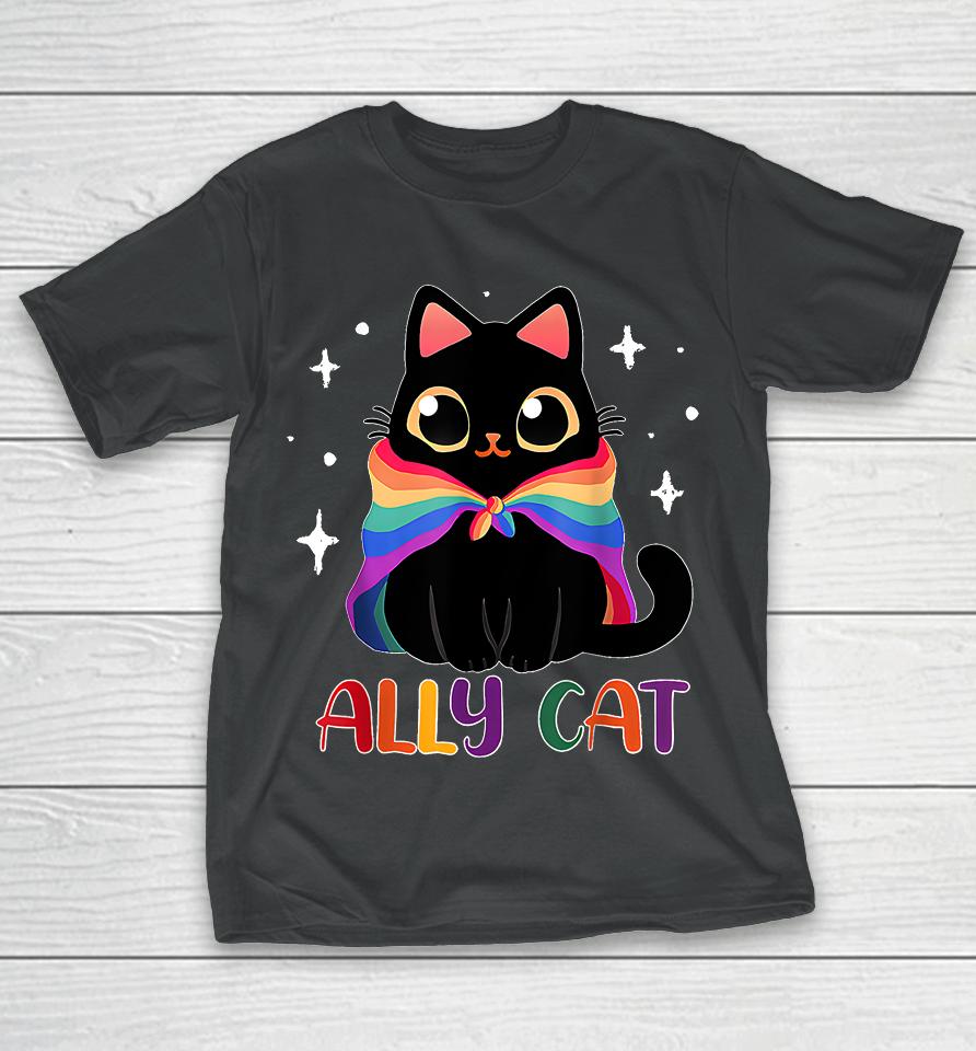 Ally Cat Lgbt Gay Rainbow Pride Flag Funny Cat Lover T-Shirt