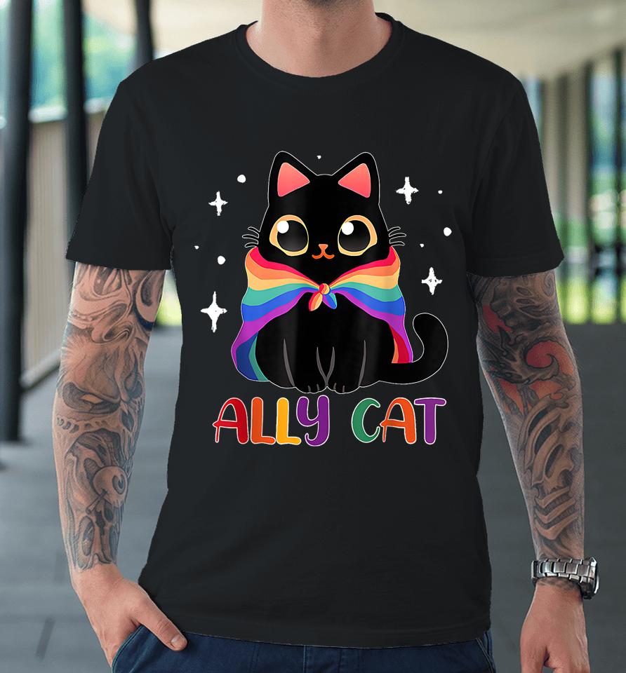 Ally Cat Lgbt Gay Rainbow Pride Flag Funny Cat Lover Premium T-Shirt