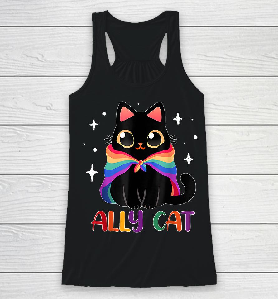 Ally Cat Lgbt Gay Rainbow Pride Flag Funny Cat Lover Racerback Tank
