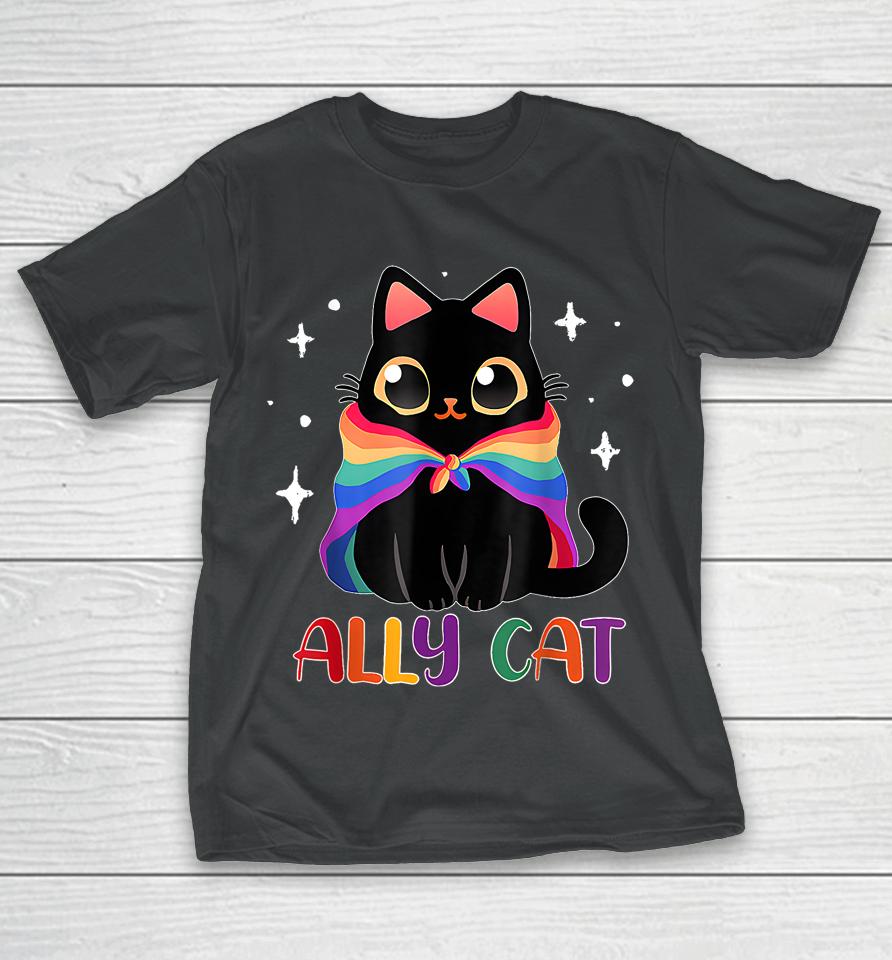 Ally Cat Lgbt Gay Rainbow Pride Flag Funny Cat Lover T-Shirt