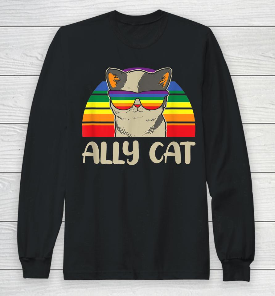 Ally Cat Lgbt Gay Rainbow Pride Flag Long Sleeve T-Shirt