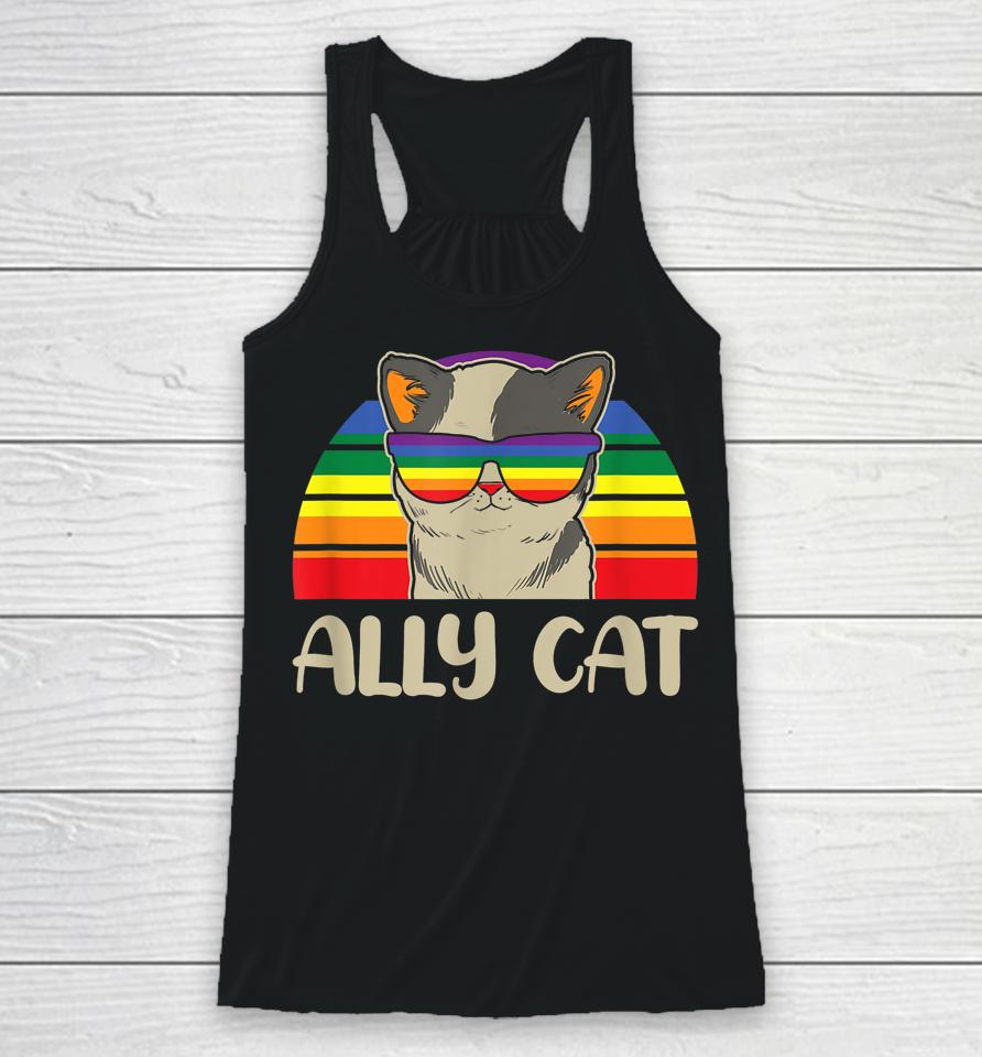 Ally Cat Lgbt Gay Rainbow Pride Flag Racerback Tank