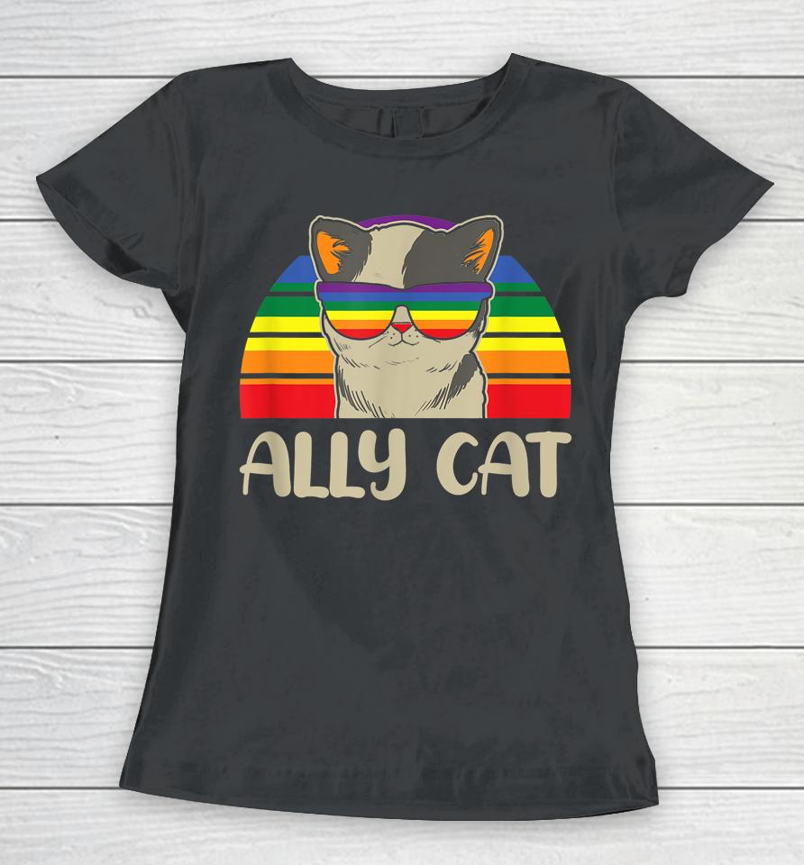 Ally Cat Lgbt Gay Rainbow Pride Flag Women T-Shirt