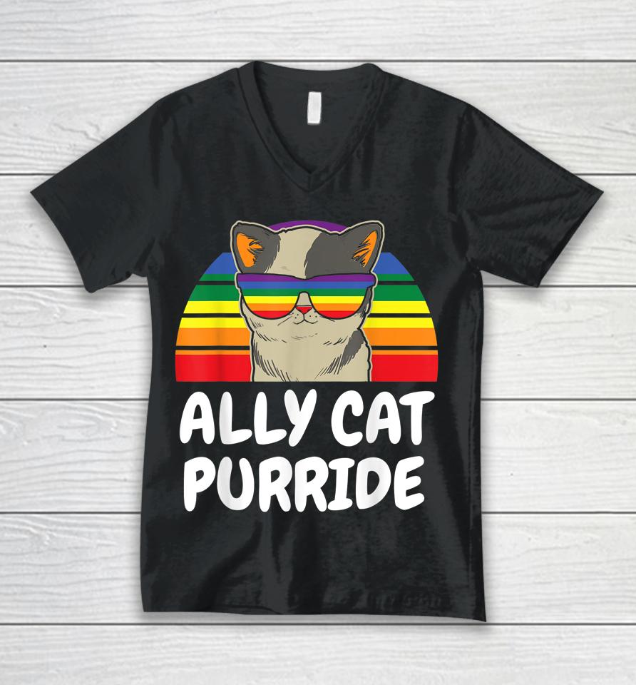 Ally Cat Purride Gay Lgbt Unisex V-Neck T-Shirt