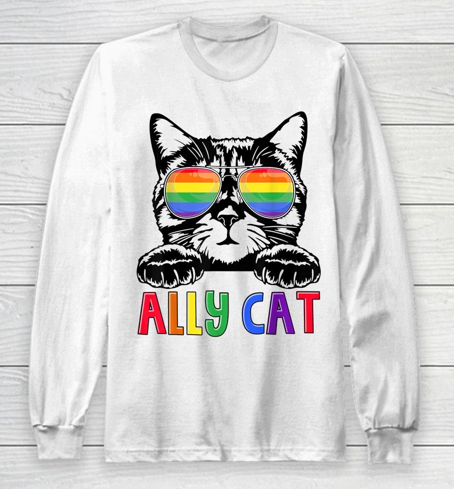 Ally Cat Rainbow Gay Pride Cute Lgbt Animal Pet Lover Long Sleeve T-Shirt
