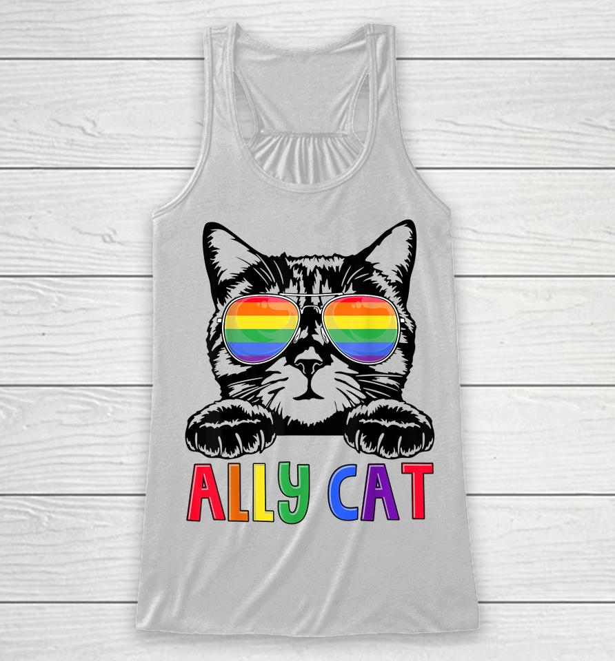 Ally Cat Rainbow Gay Pride Cute Lgbt Animal Pet Lover Racerback Tank