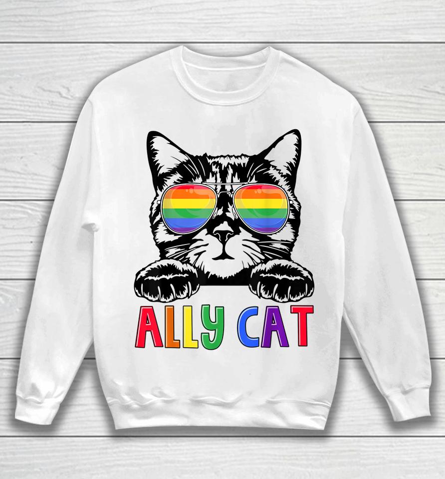 Ally Cat Rainbow Gay Pride Cute Lgbt Animal Pet Lover Sweatshirt
