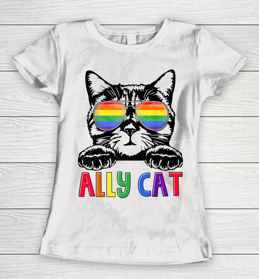 Ally Cat Rainbow Gay Pride Cute Lgbt Animal Pet Lover Women T-Shirt