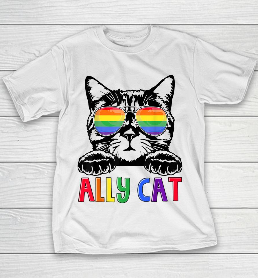Ally Cat Rainbow Gay Pride Cute Lgbt Animal Pet Lover Youth T-Shirt