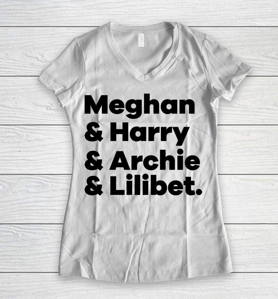 Ally M Meghan And Harry And Archie And Lilibet Women V-Neck T-Shirt