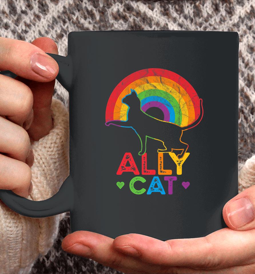 Allycat Lgbt Pride Ally Cat With Rainbow Coffee Mug