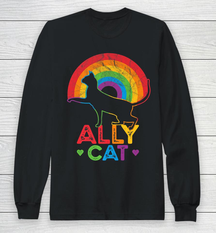 Allycat Lgbt Pride Ally Cat With Rainbow Long Sleeve T-Shirt