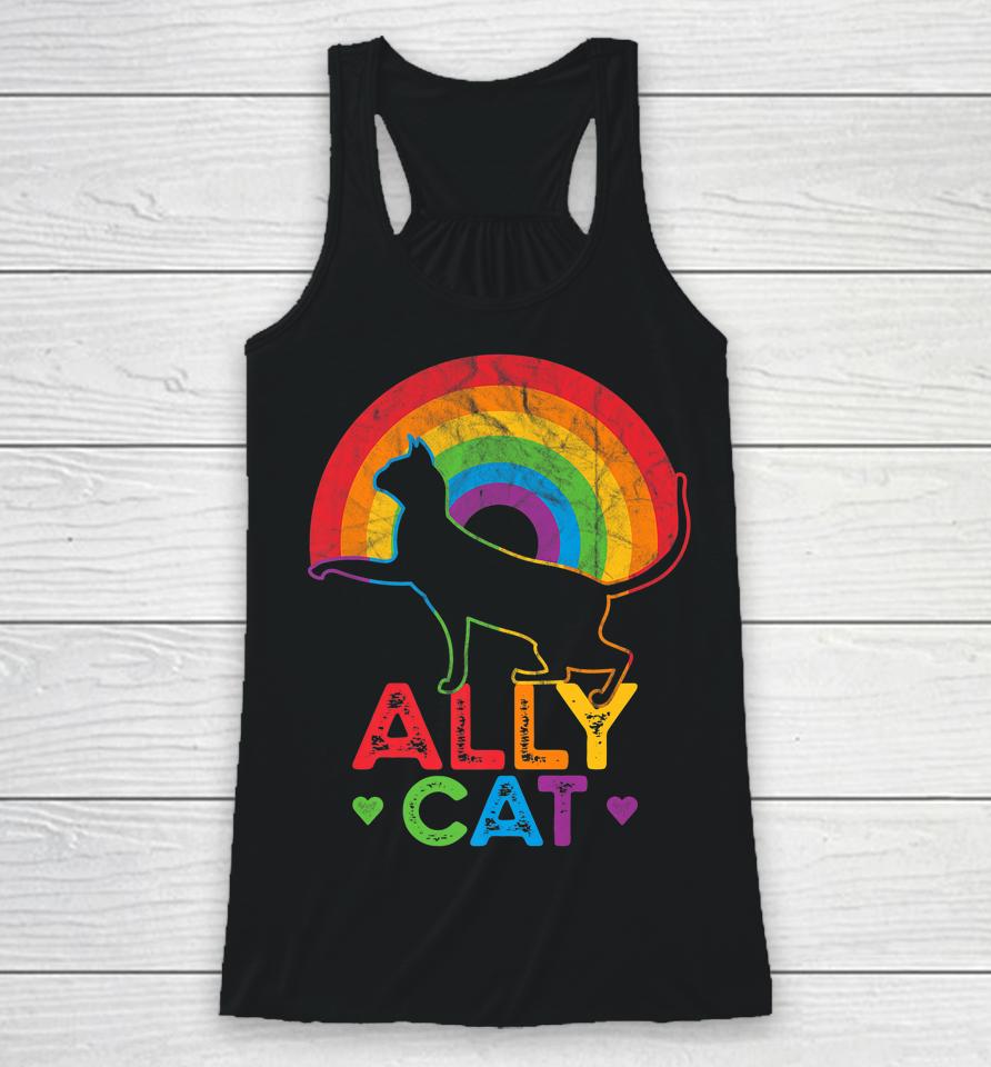 Allycat Lgbt Pride Ally Cat With Rainbow Racerback Tank