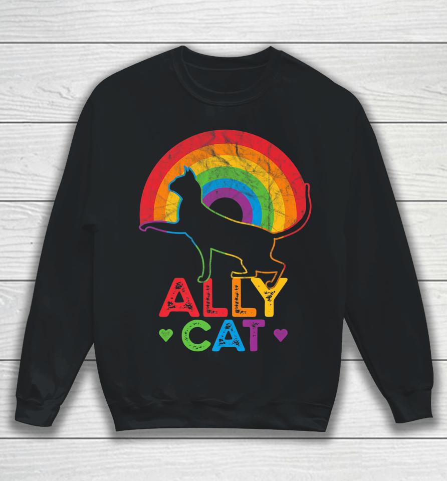 Allycat Lgbt Pride Ally Cat With Rainbow Sweatshirt