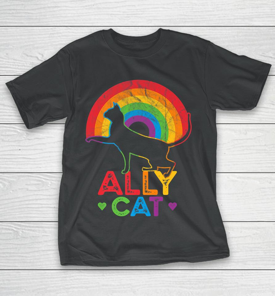 Allycat Lgbt Pride Ally Cat With Rainbow T-Shirt