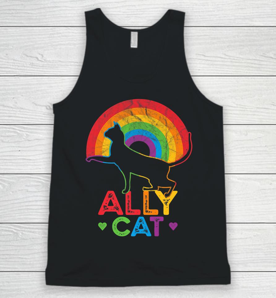 Allycat Lgbt Pride Ally Cat With Rainbow Unisex Tank Top