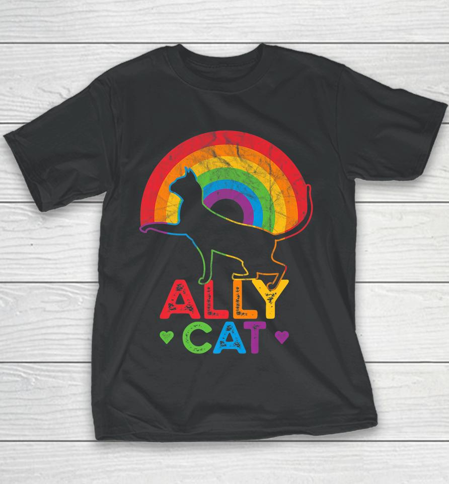 Allycat Lgbt Pride Ally Cat With Rainbow Youth T-Shirt