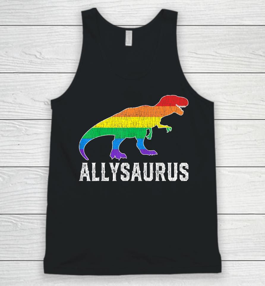 Allysaurus Dinosaur Trex In Rainbow Flag For Ally Lgbt Pride Unisex Tank Top