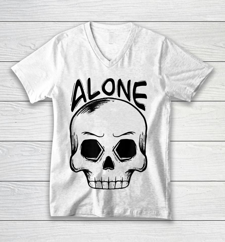 Alone Spooky Skull Halloween Trick Or Trick Gift And Present Unisex V-Neck T-Shirt