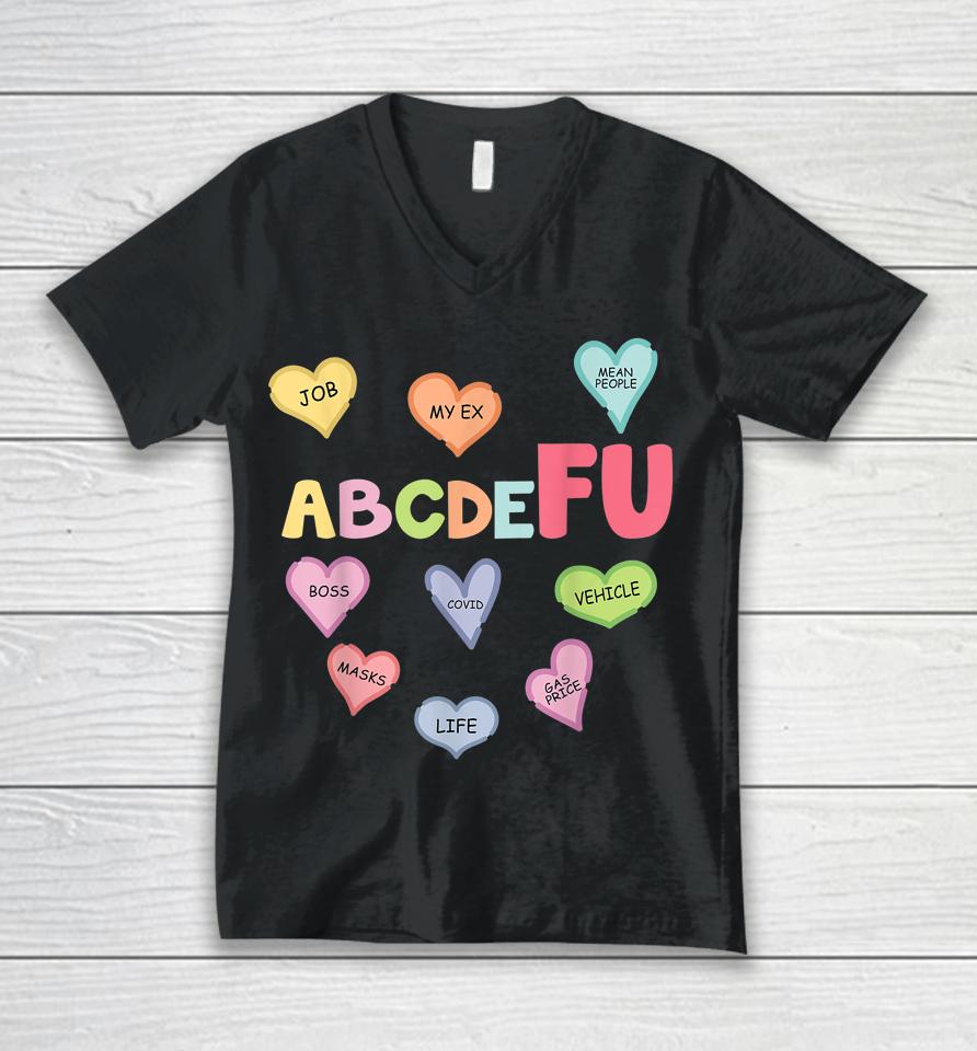 Alphabet Abcdefu Heart Love You Funny Valentine's Day Unisex V-Neck T-Shirt
