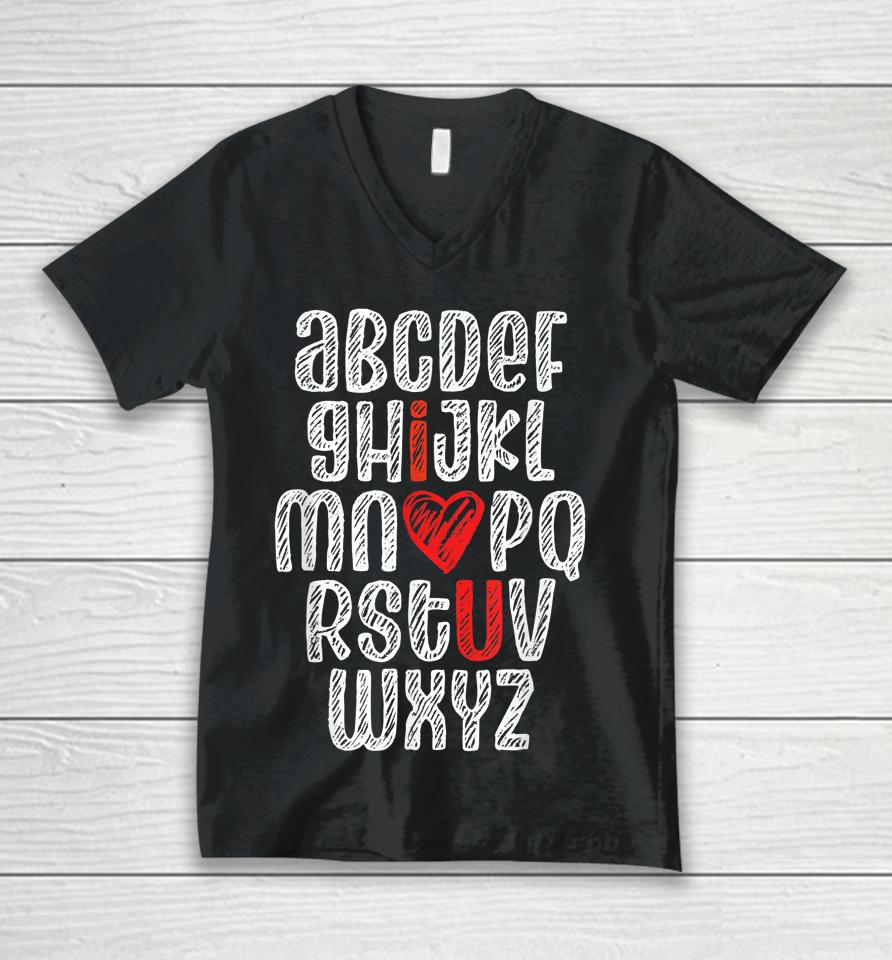 Alphabet I Love You English Teacher Valentine's Day Unisex V-Neck T-Shirt