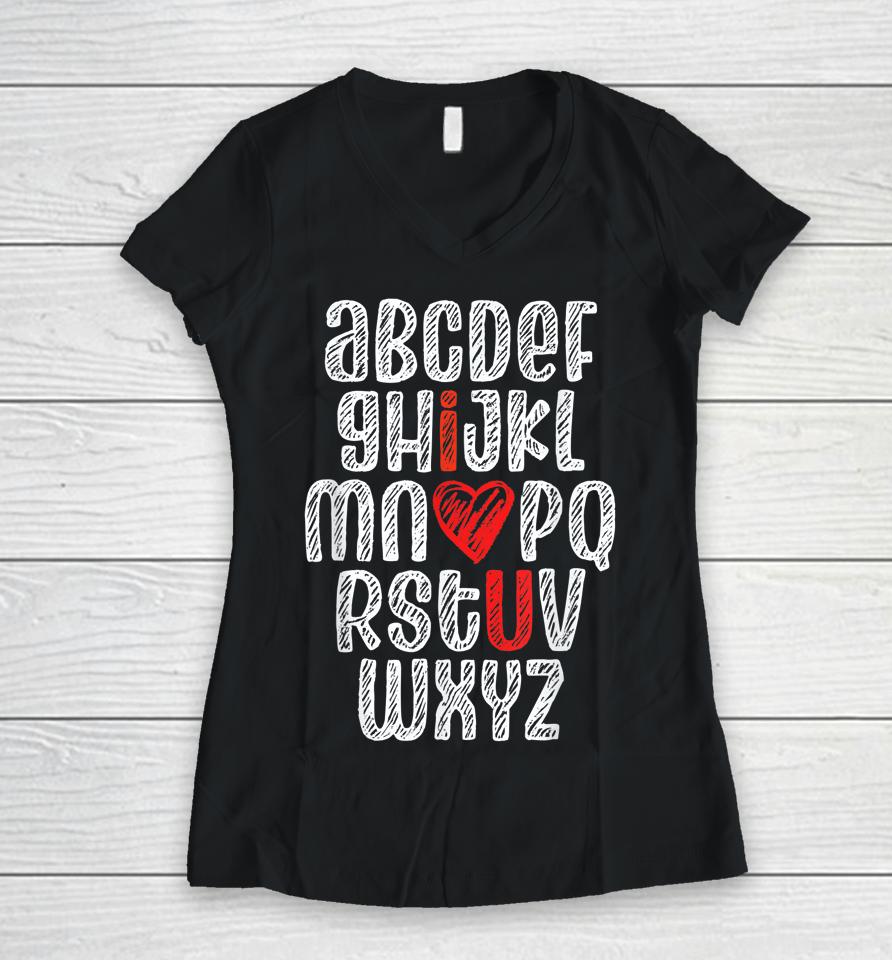 Alphabet I Love You English Teacher Valentine's Day Women V-Neck T-Shirt