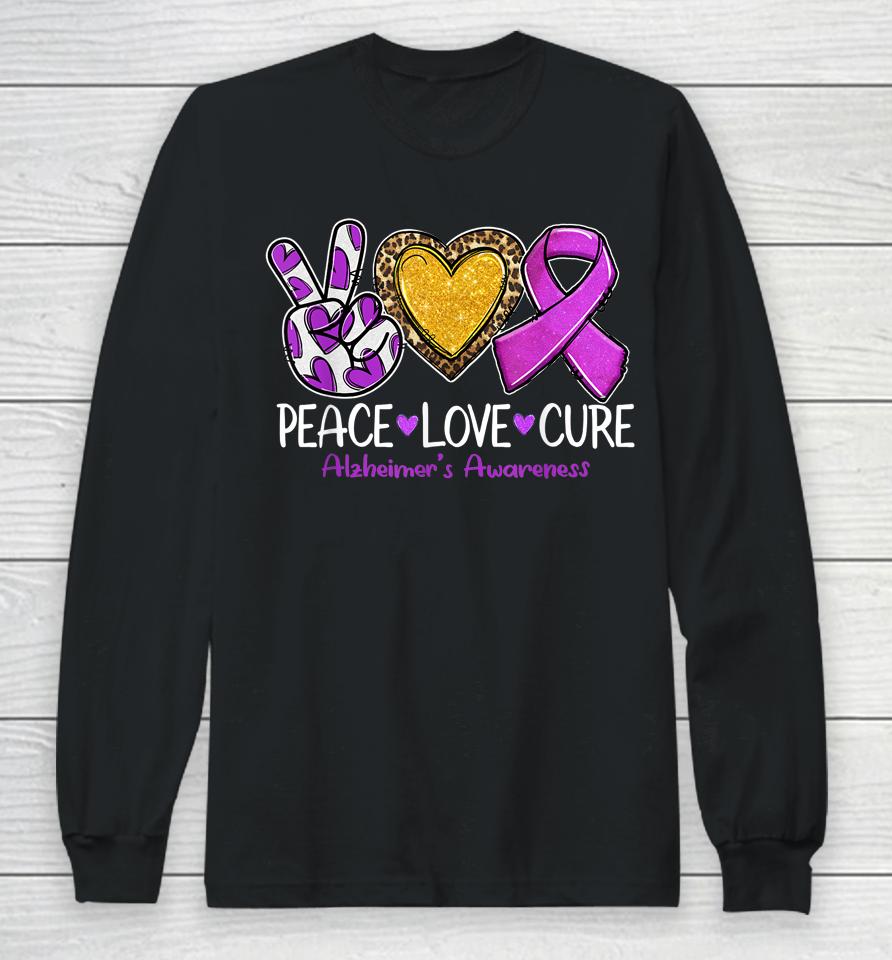Alzheimer's Awareness Peace Love Cure Purple Ribbon Long Sleeve T-Shirt