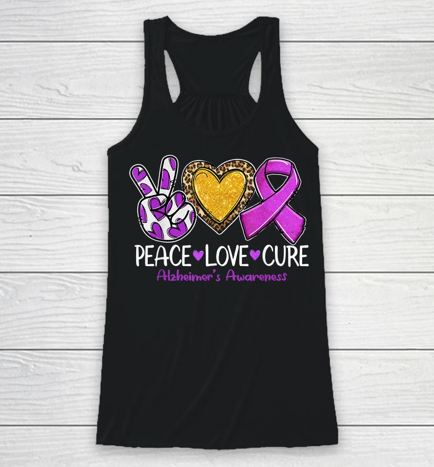 Alzheimer's Awareness Peace Love Cure Purple Ribbon Racerback Tank