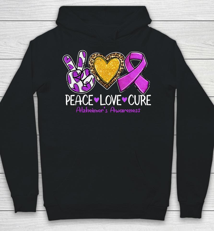 Alzheimer's Awareness Peace Love Cure Purple Ribbon Hoodie