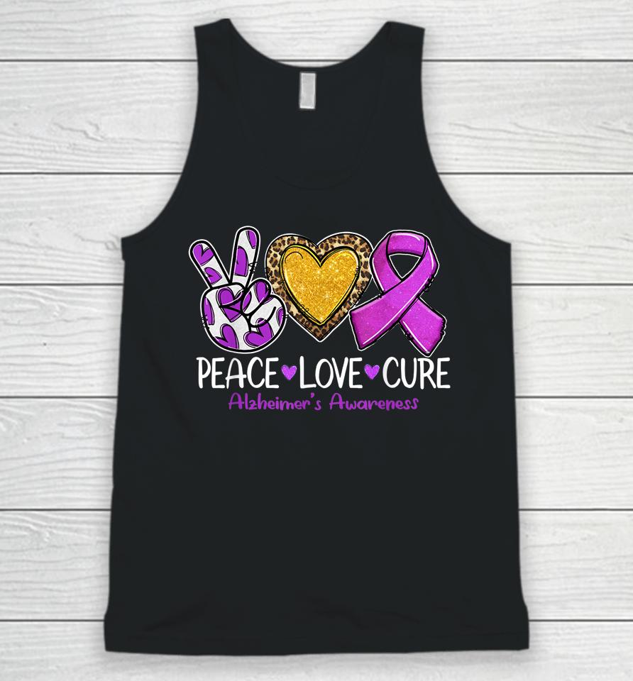 Alzheimer's Awareness Peace Love Cure Purple Ribbon Unisex Tank Top