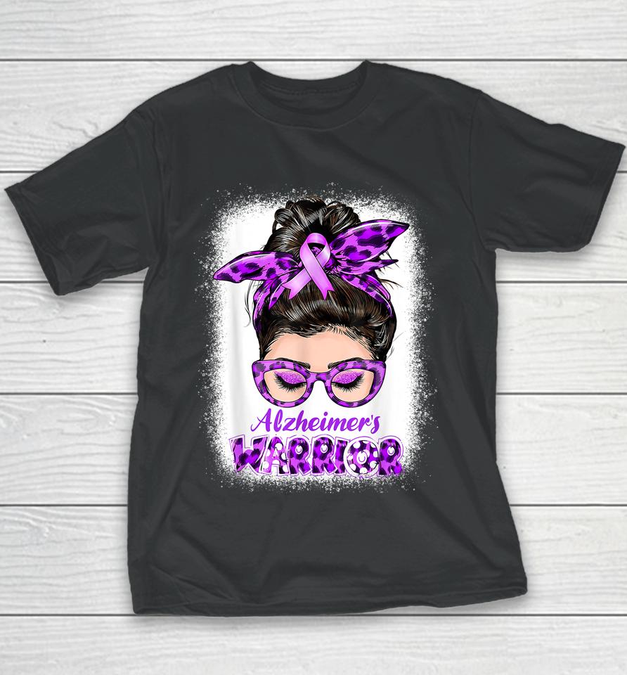 Alzheimer's Awareness Purple Alzheimer's Warrior Messy Bun Youth T-Shirt
