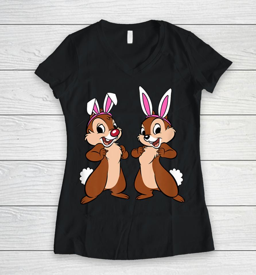 Amazon Essentials Disney Chip ‘N’ Dale Spring Easter Bunny Ears Women V-Neck T-Shirt
