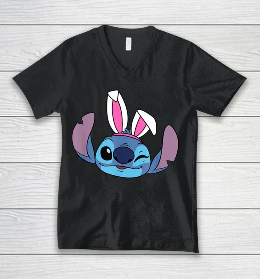 Amazon Essentials Disney Stitch Winking Spring Easter Bunny Ears Unisex V-Neck T-Shirt