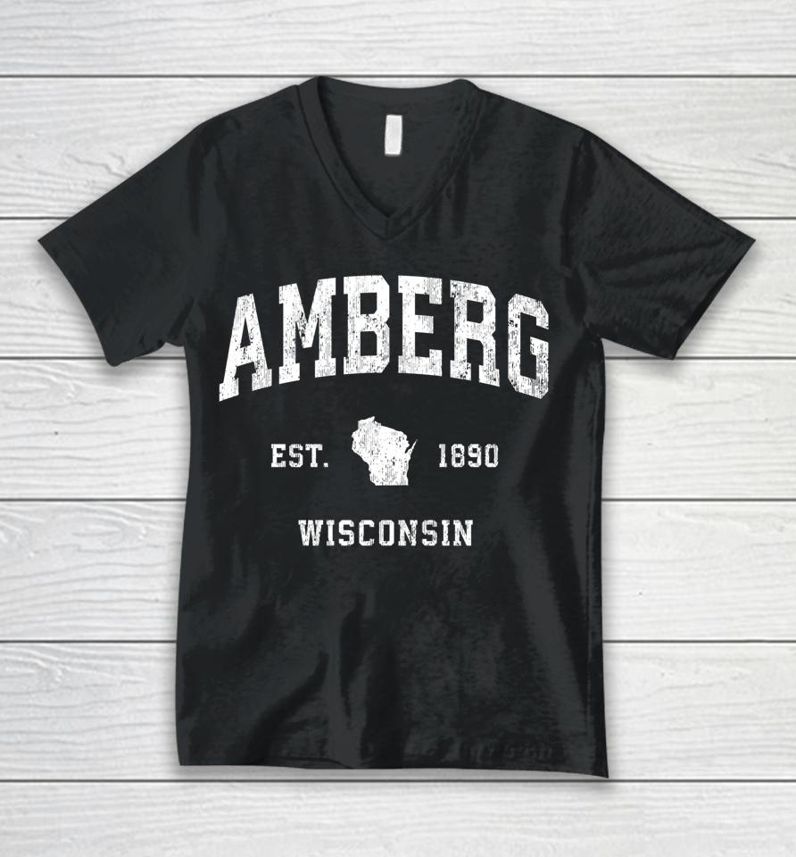 Amberg Wisconsin Wi Vintage Athletic Sports Design Unisex V-Neck T-Shirt