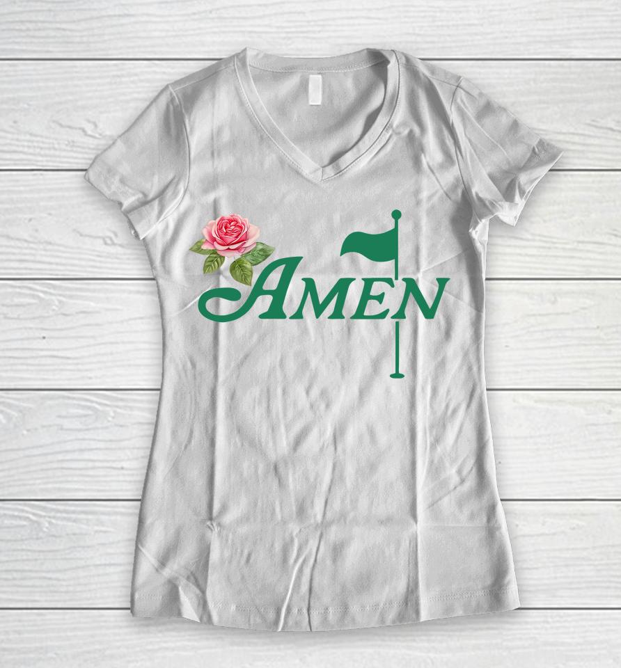 Amen Floral Master Golfer Golf Lover Golf Flower Women V-Neck T-Shirt